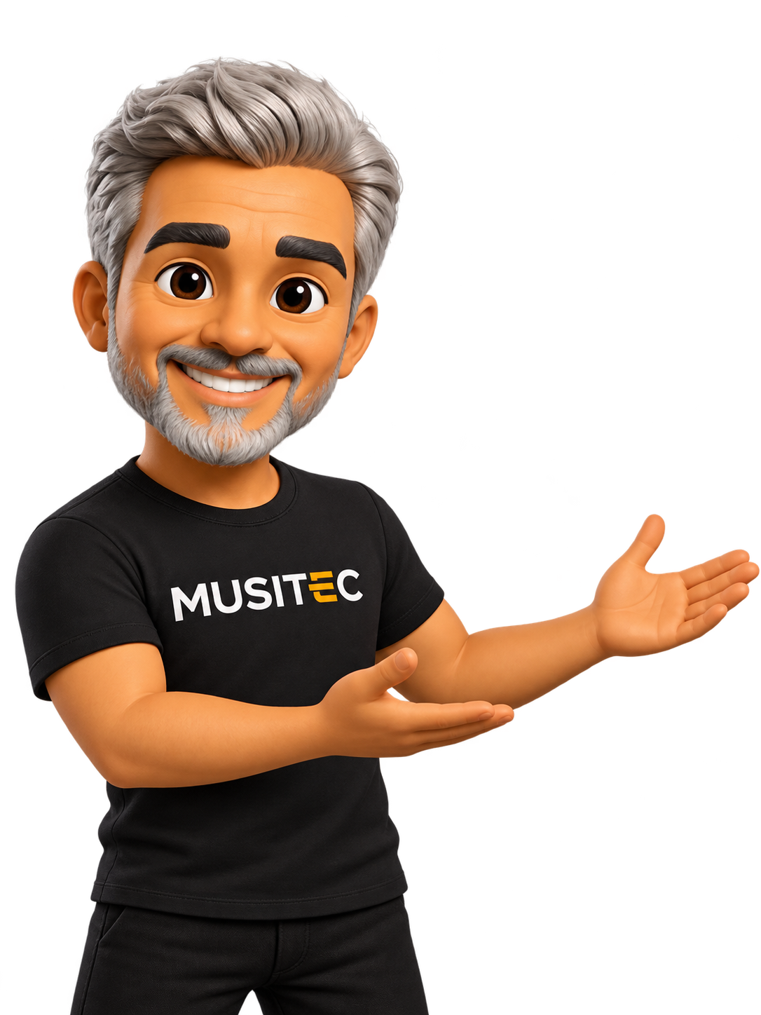 Personagem da MUSITEC convidando você para aprender música